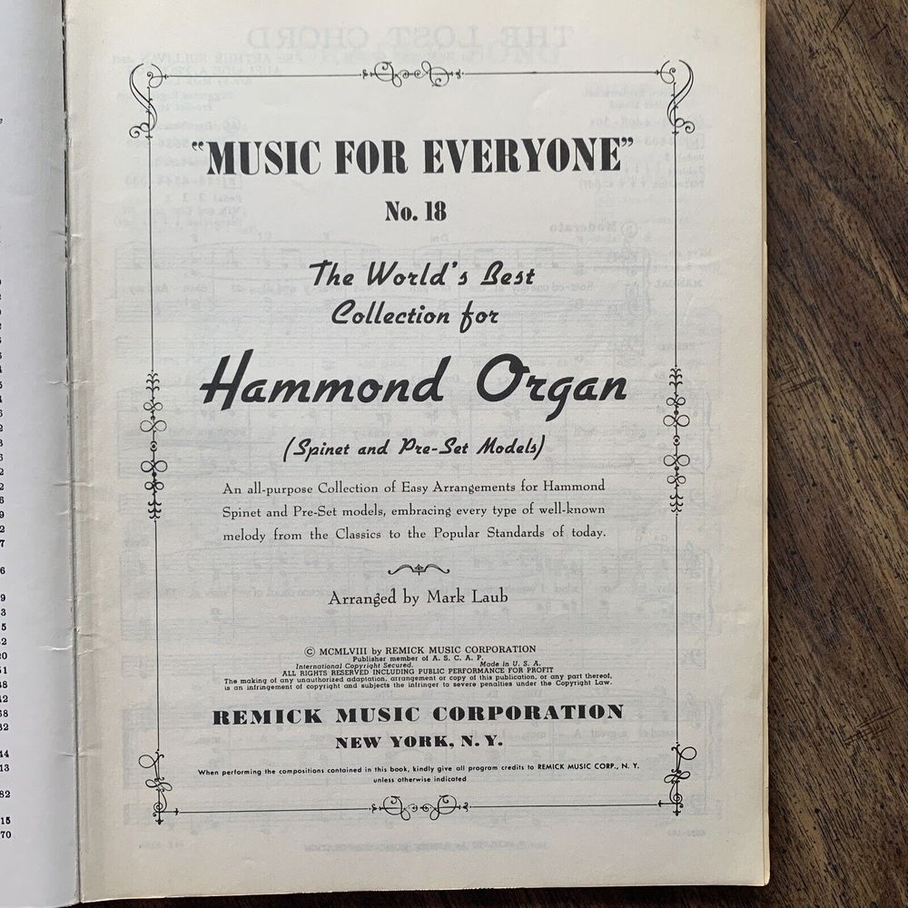 Music For Everyone, Collection for Hammond Organ, Mark Laub Songbook Vintage - Picture 2 of 3